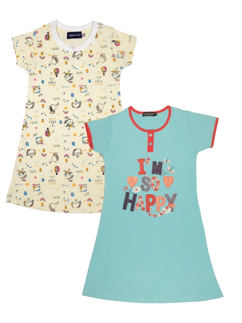 

Todd N Teen Girls Cream-Coloured Pack of 2 Printed Nightdress