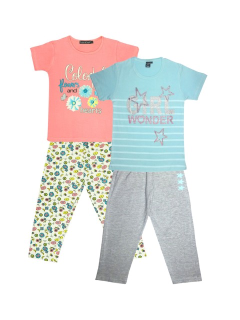 

Todd N Teen Pack of 2 Girls Pink & Multicoloured Printed Night Suit