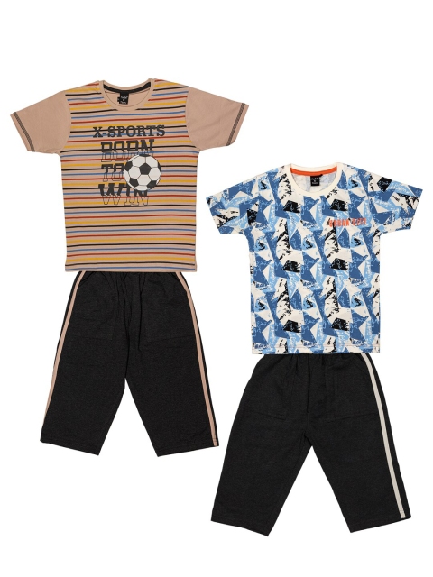 

Todd N Teen Set of 2 Boys Printed T-shirt with Trousers, Taupe