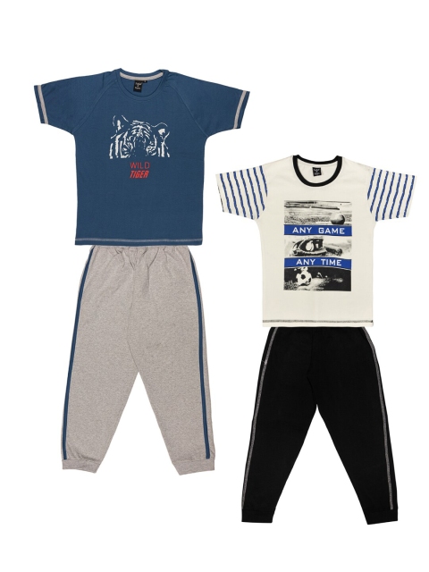 

Todd N Teen Set of 2 Boys Printed T-shirt with Trousers, Blue