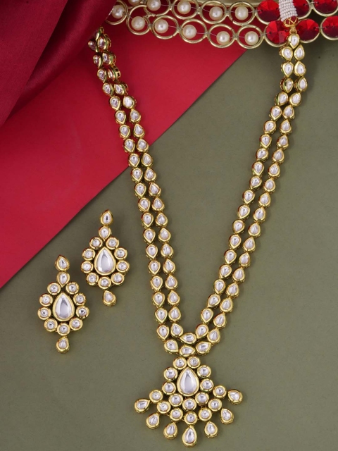 

Tistabene Gold-Plated White & Green Stone-Studded Meenakari Necklace Set