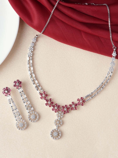 

Tistabene Women Rhodium-Plated Silver-Toned & White Stone-Studded Necklace Set