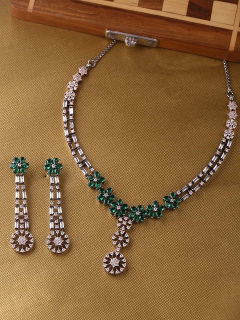 

Tistabene Women Gold-Plated & Green Floral Black Beauty Designer Necklace Set