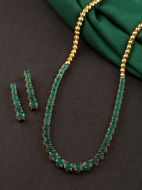 

Tistabene Women Gold-Plated Green Stone-Studded Necklace Set
