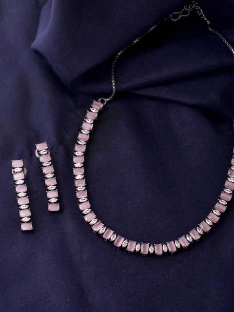 

Tistabene Women Rhodium-Plated Silver-Toned & White Stone-Studded Necklace Set