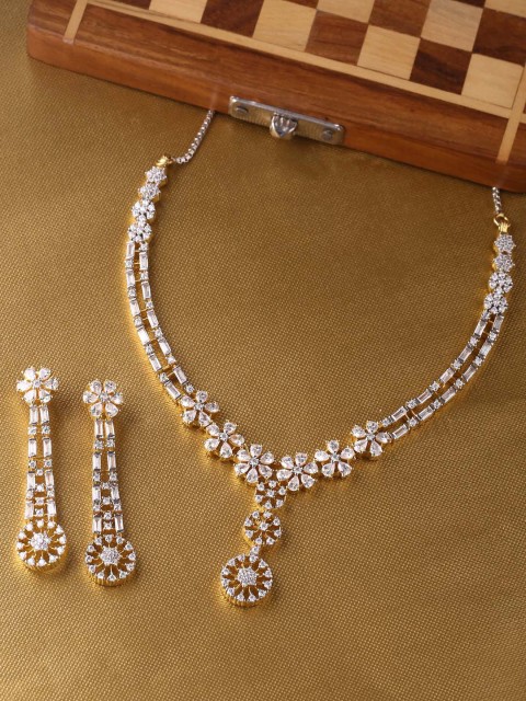 

Tistabene Women Gold-Plated & White Floral Modern Designer Necklace Set