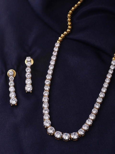 Tistabene Women Gold-Plated White Stone-Studded Necklace Set