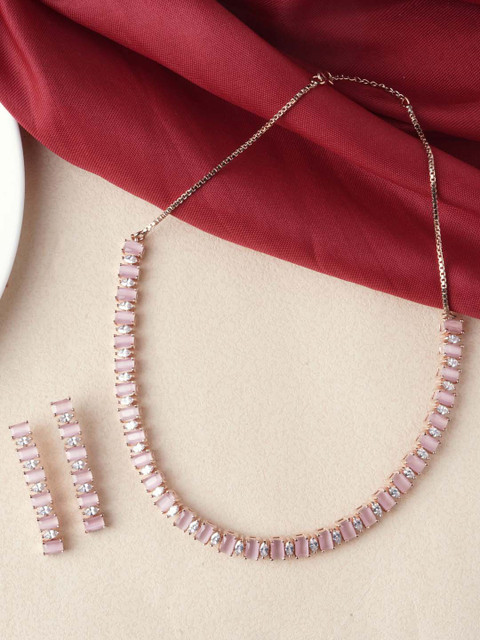 

Tistabene Rose Gold-Plated Pink & White Stone-Studded Designer Necklace Set