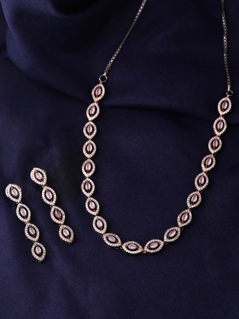 

Tistabene Women Gold-Plated Pink & White Stone-Studded Jewellery Set
