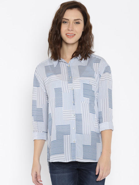 

Lee Women Blue Striped Casual Shirt