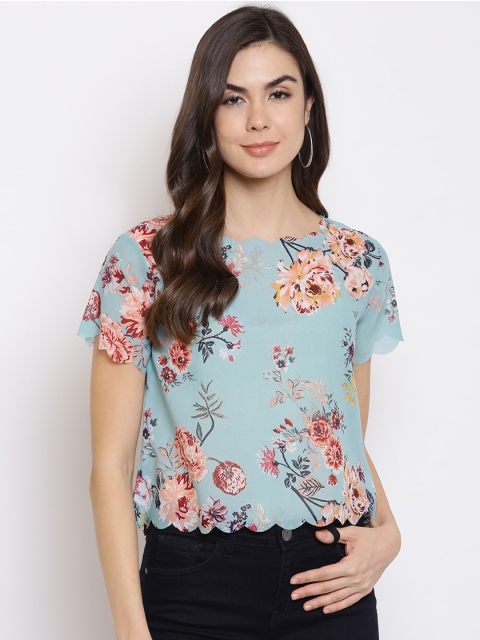 

Mayra Women Sea Green Floral Crepe Regular Top
