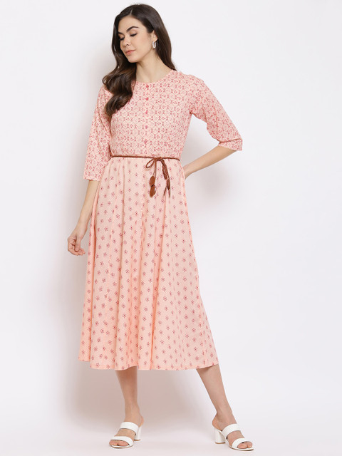 

Mayra Pink Ethnic Motifs A-Line Midi Dress