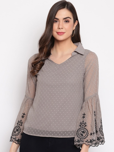 

Mayra Women Taupe Bell Sleeves Georgette Regular Top