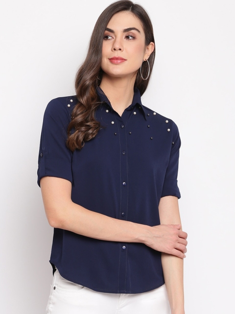 

Mayra Women Navy Blue Slim Fit Embellished Casual Shirt