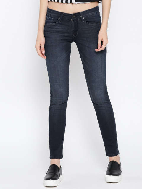 

Lee Women Blue Kathy Skinny Mid-Rise Low Distress Jeans