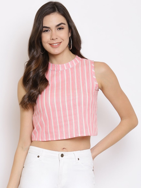 

Mayra Women Pink & White Striped Regular Crop Top