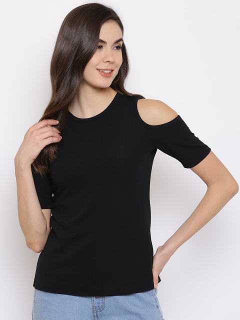 

Mayra Women Black Cold-Shoulder Regular Top