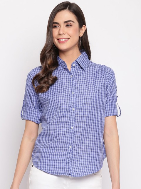 

Mayra Women Blue Slim Fit Checked Casual Shirt