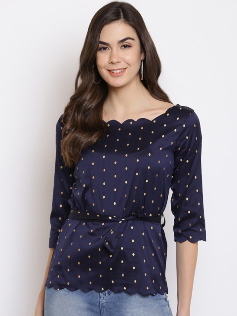 

Mayra Women Navy Blue Printed Regular Top