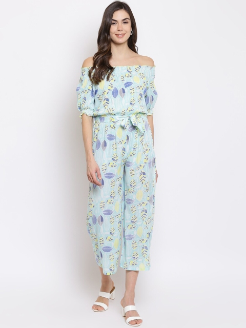 

Mayra Blue Off-Shoulder Printed Capri Jumpsuit