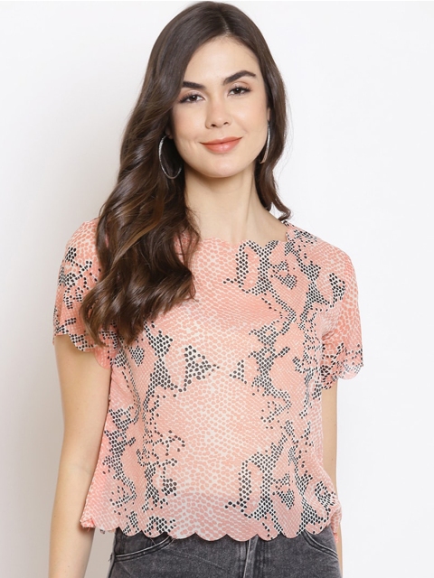 

Mayra Women Pink & Black Printed Regular Top