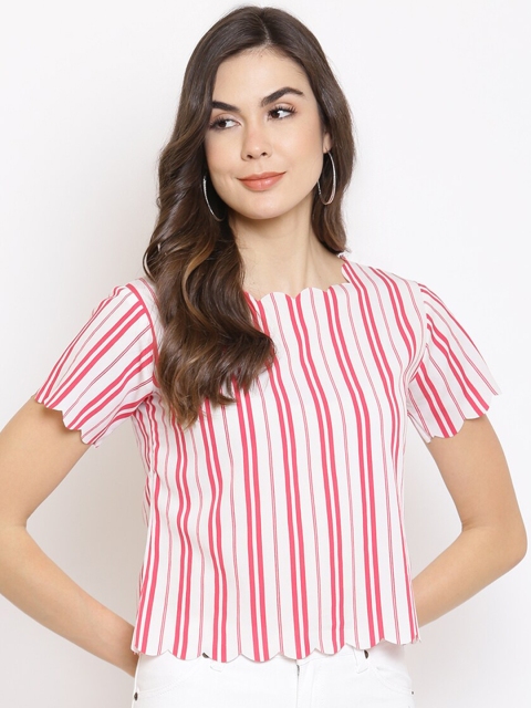 

Mayra Women White & Red Striped Crop Top