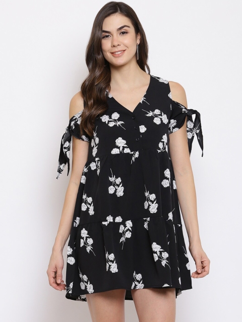 

Mayra Black & White Floral A-Line Dress