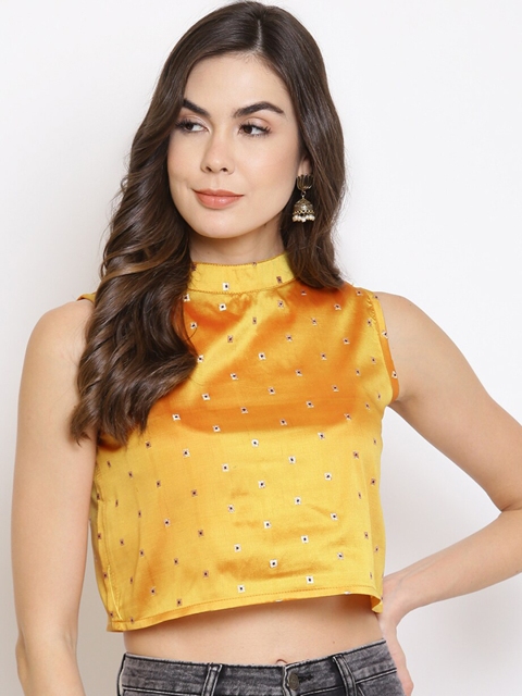 

Mayra Yellow Embellished Pure Silk Regular Crop Top