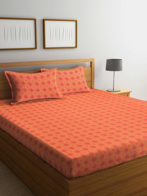 

Klotthe Orange 210 TC Woven Pure Cotton King Size Bedsheet With 2 Pillow covers