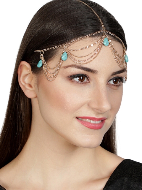 

AQUASTREET Gold-Plated Turquoise Blue Beaded Head Chain