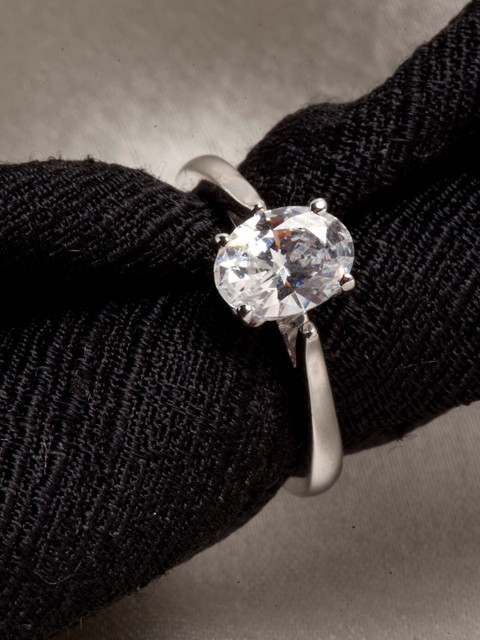 

Clara Rhodium-Plated Silver-Toned & White Swarovski CZ-Studded Finger Ring