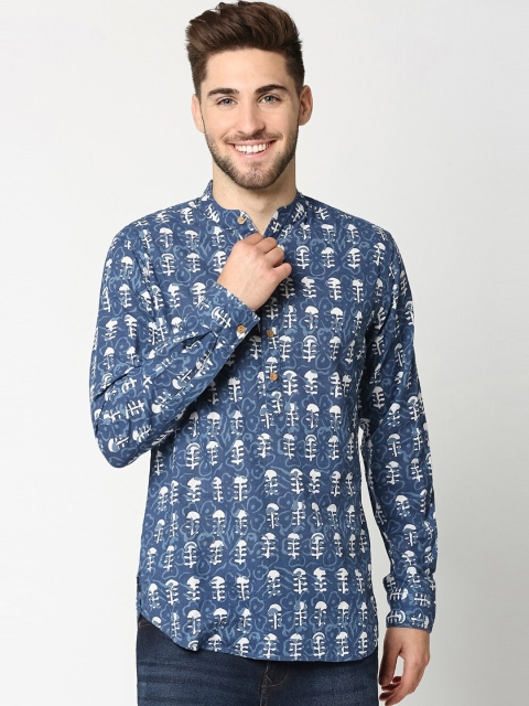 

Bewakoof Men Navy Blue & White Indigo Printed Kurta