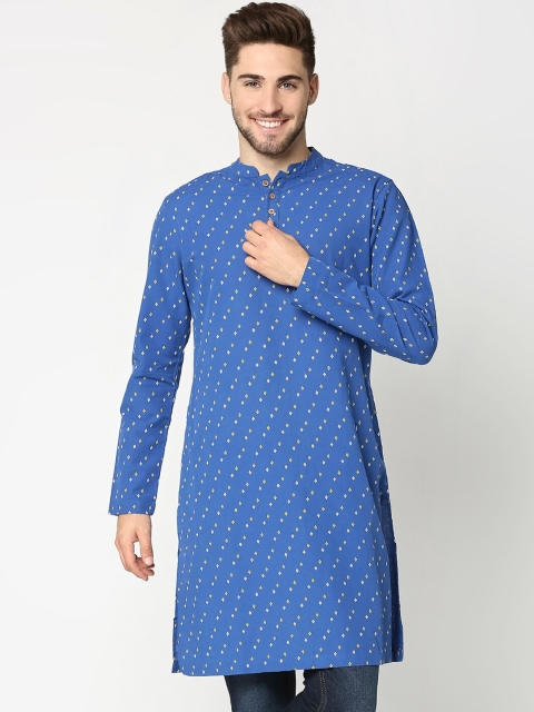 

Bewakoof Men Navy Blue & White Geometric Printed Kurta