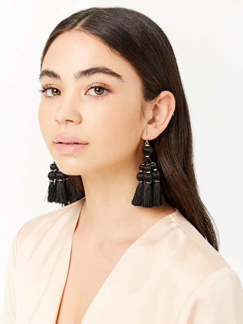 

FOREVER 21 Women Black Contemporary Tassel Drop Earrings