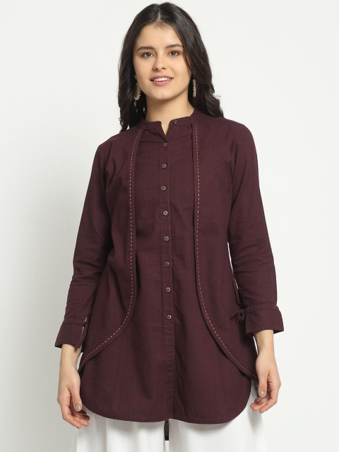 

Ekmatra Women Maroon Solid Khadi Handloom Straight Kurta