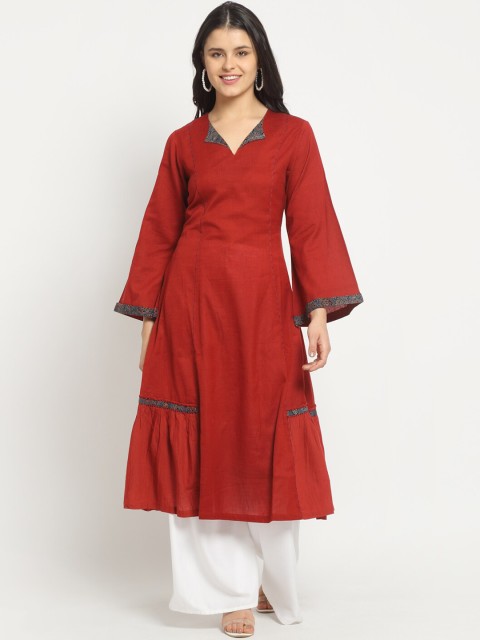 

Ekmatra Women Red Flared Sleeves \Khadi Handloom Kurta