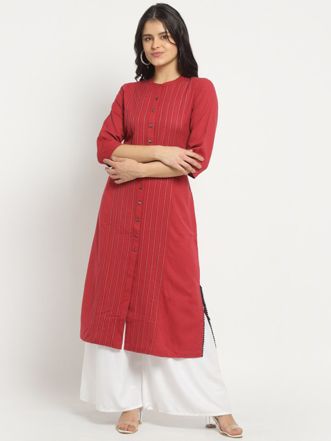 

Ekmatra Women Red Vertical Striped Khadi Handloom Kurta