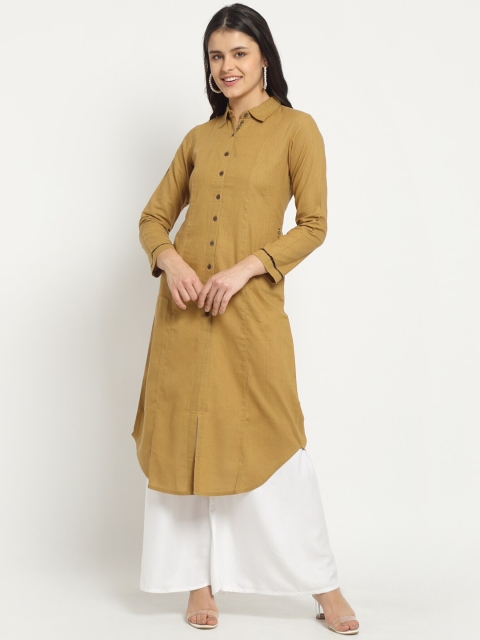

Ekmatra Women Mustard Yellow Khadi Handloom Pathani Kurta
