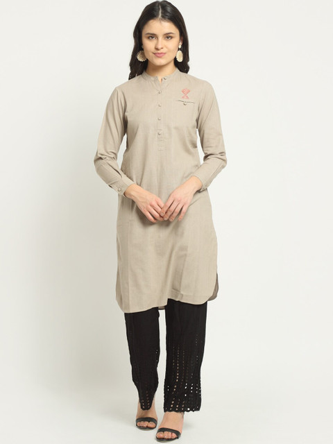 

Ekmatra Women Grey Khadi Handloom Pathani Kurta
