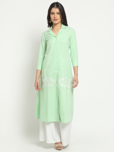 

Ekmatra Women Mint Green Khadi Handloom Kurta