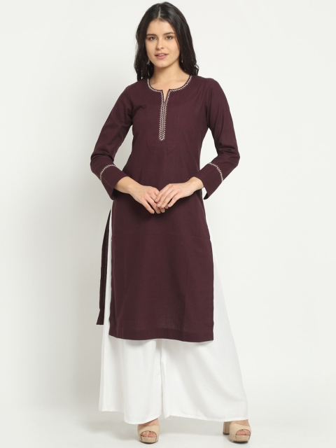 

Ekmatra Women Maroon Khadi Handloom Straight Kurta