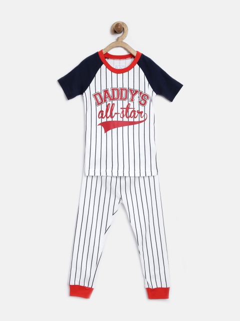 

The Childrens Place Boys White & Navy Striped Night Suit 2065586IV