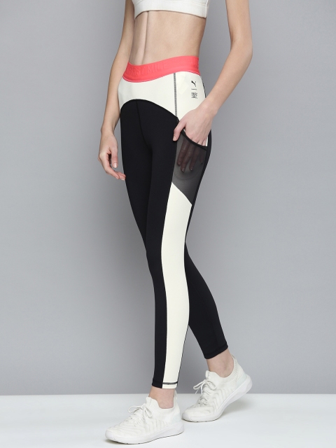 

Puma Women Black & White Colourblocked DryCell High Waist 7/8 Training Tights