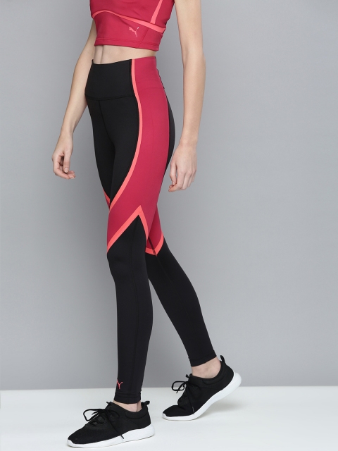 

Puma Women Black & Red Colourblocked DryCell Eversculpt Training Slim Tights