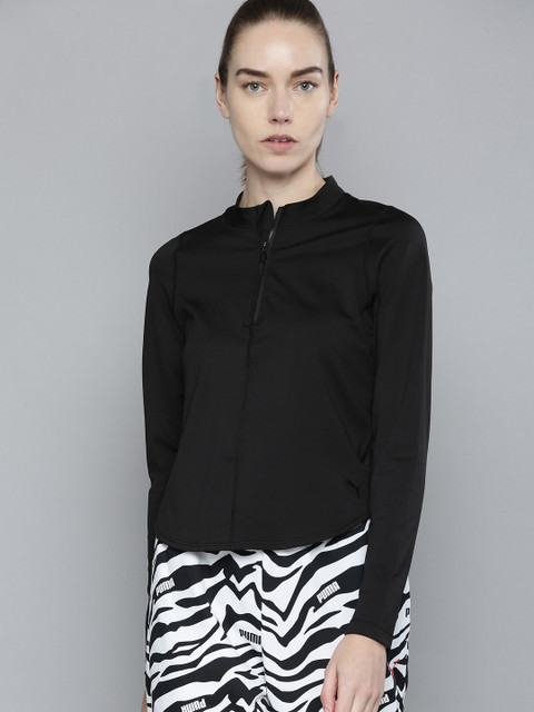 

Puma Women Black Solid Eversculpt Zipped Mandarin Collar Training Crop Top