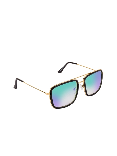 

NuVew Unisex Mirrored Lens & Gold-Toned Wayfarer Sunglasses with UV Protected Lens, Green