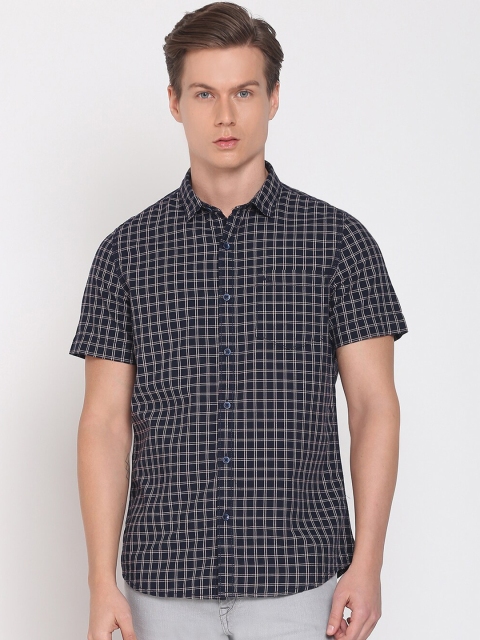 

Lee Men Navy Blue Slim Fit Grid Tattersall Checks Checked Casual Shirt
