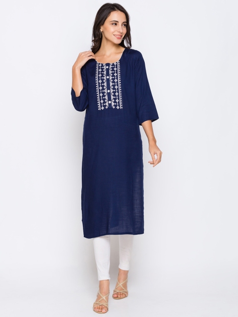 

ZOLA Women Navy Blue & White Ethnic Motifs Embroidered Kurta