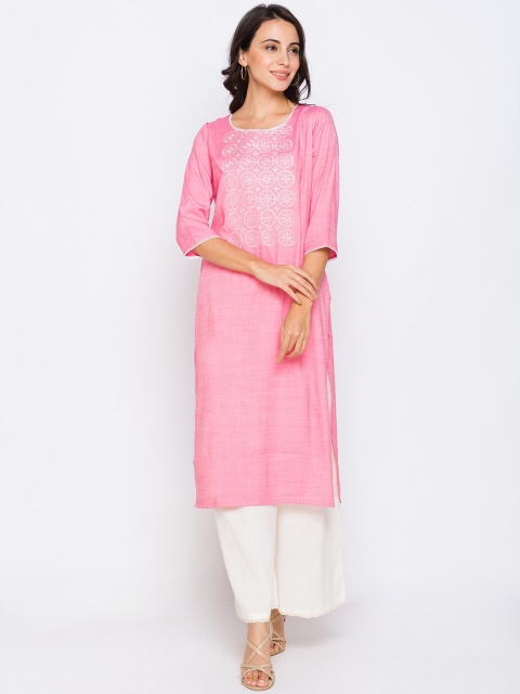 

ZOLA Women Pink & White Embroidered Thread Work Kurta