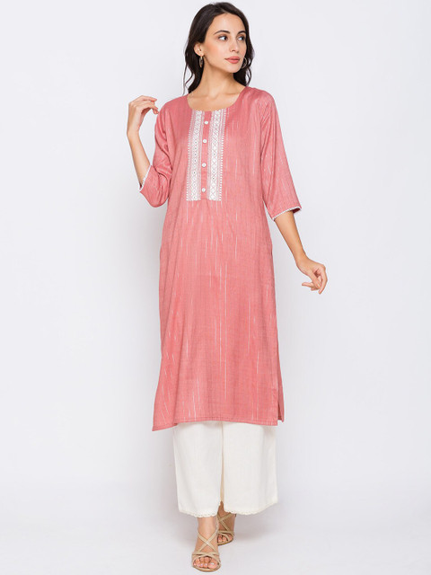 

ZOLA Women Pink & White Yoke Design Thread Work Kurta